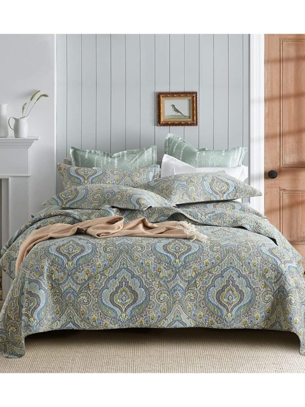 Cotton Bedspread Quilt Sets, 3 Pieces Reversible Comforter Coverlet Sets